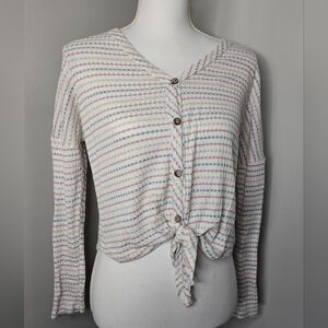 Paper Crane Tie Front Stripped Waffle Knit Shirt